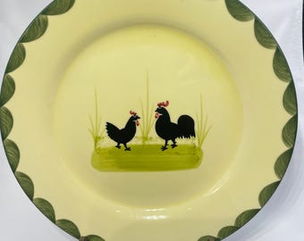 Plato vintage de cerámica Zeller con diseño de gallo y gallina - decoración cottagecore - decoración rústica de cocina - plato de postre