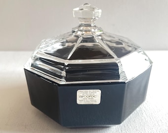 Sucrier- Pot à sucre vintage Octime en verre trempé noir et couvercle en verre Arcoroc France années 80 bonbonnière vintage- made in France