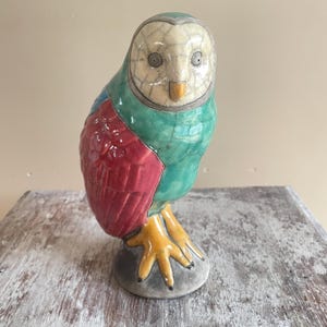 Vintage sydafrikansk uggla, signerad - Raku keramisk skulptur - Tillverkad i Sydafrika - fågelfigur - Raku-kollektion - uggla - stor Raku