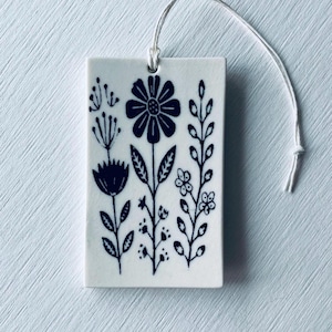 ceramic wall tag • modern • wall art • Scandinavian flowers • Nordic folk design