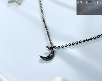 Colar de lua com zircônia preta: prata esterlina 925, pingente de galáxia