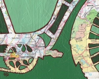 Chattanooga // print on paper or wood mounted print -  Tennessee mountains bicycle art block