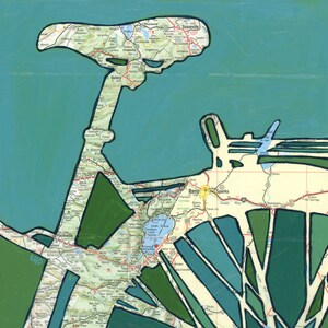 Lake Tahoe//fietskaart op papier of houten paneel/Truckee, Reno, Sparks, Californië, Sierra Nevada, Donner fiets, cyclus, kunst