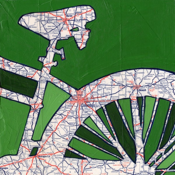 Columbus // bike print on paper or mounted wood / Newark, Marion Ohio  bicycle art