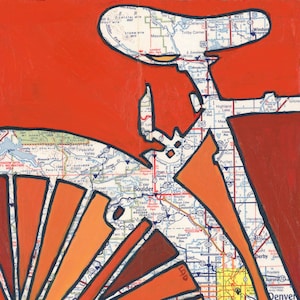 Boulder // bike print on paper or wood / bicycle art with Louisville, Salina, Peaceful Valley, Masonville, Colorado bicycle print bike