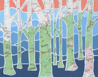 Smoky Mountain Trees Art Print – Vintage Map Silhouette