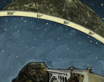 Atmosphere - archival print of mixed media painting, new moon, full moon, night sky, celestial, starry sky, supermoon, moon art