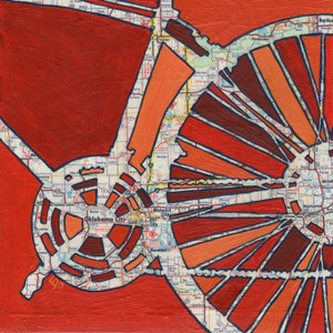 Oklahoma City // bike art print on paper or wood panel / Midwest City, Del City, Norman, Oklahoma bicycle art image 2