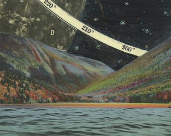 Illumination - archival print of mixed media painting, psychedelic full moon, night sky, hyper color , starry sky, supermoon, moon art
