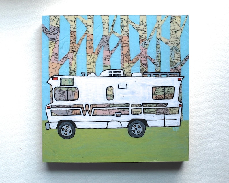 Winnebago // print on paper or wood / Winnie Camper, RV, road trip, wanderlust, travel, map art image 1