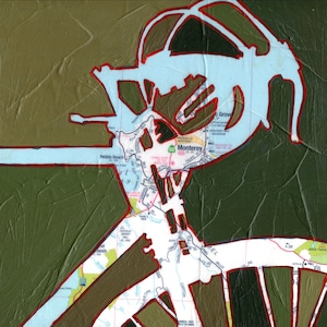 Monterey // Druck auf Papier oder Holz / Pebble Beach, Kalifornien Fahrrad Kunstdruck von original Landkarte Gemälde, Fahrrad Kunst