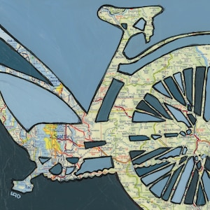 Fahrrad Setaball no.2 - Print -blau- mit Bellevue, Renton, Snoqualmie, Wenatchee, Blatter Worth, Washington, Fahrrad Kunst, Fahrrad Print