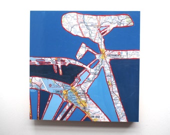 Sacramento //  bicycle map print on paper or wood panel /  San Jose, Yuba City, Oakland, California  bike  art