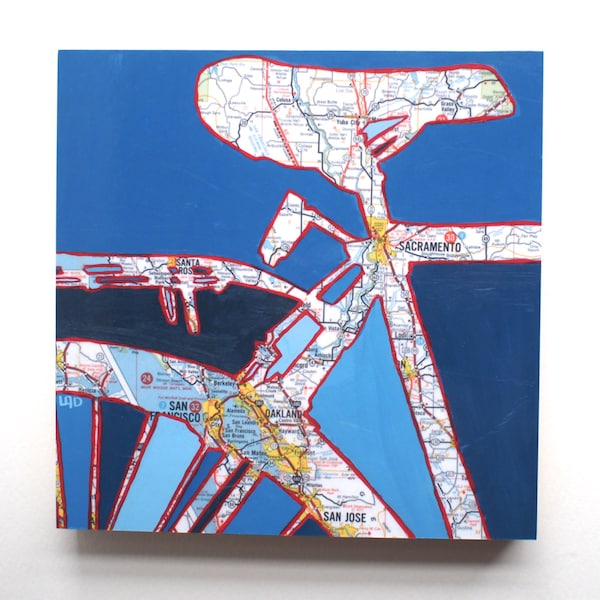 Sacramento //  bicycle map print on paper or wood panel /  San Jose, Yuba City, Oakland, California  bike  art