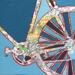 Baltimore - Fahrrad Druck auf Papier oder auf Holz montiert - Baltimore Maryland Fahrrad Kunst montierte Druck