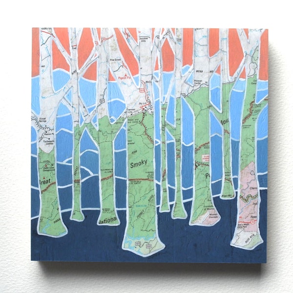 Smoky Mountain Trees mounted print - National Park-North Carolina-Tennessee  art mounted to wood