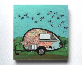 Southern Teardrop // map print on paper or wood / camper, rv, adventure, southeast road trip art