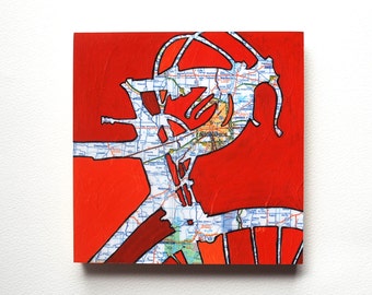 Indianapolis // bike print on paper or wood /  Bloomington Indiana bicycle art mounted to wood