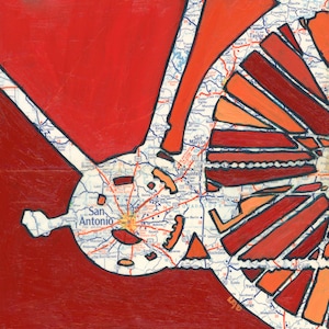 San Antonio // wydruk roweru na papierze lub drewnie / New Braunfels, San Marcos, Alamo, Texas wydruk sztuki rowerowej, mapa rowerowa, sztuka rowerowa, prezent dla niego