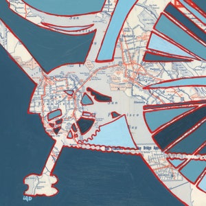 Fahrrad San Francisco Nr. 4 - Druck - Petrol Fahrrad Druck, Fahrrad Kunst, Oakland, Berkeley, Alameda, Bay Area, Piemont, Kalifornien Karte Kunst