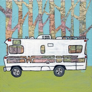 Winnebago // print on paper or wood / Winnie Camper, RV, road trip, wanderlust, travel, map art image 2