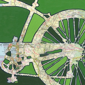 Fahrrad San Francisco no.5 - grünes Fahrrad Kunstdruck - San Jose, Palo Alto, Redwood City, Oakland, Hayward, Mountain View, Fahrrad