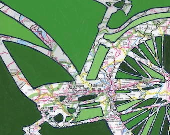 Asheville Bike Map Art Print – North Carolina Bicycle Illustration