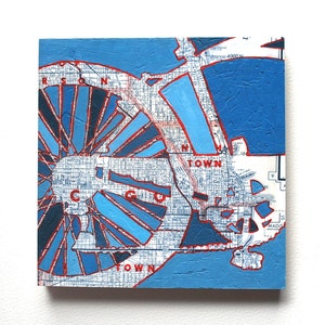 Bike Grant Park-Chicago // Druck auf Papier oder Holz - mit einer Vintage-Karte von Chicago, Illinois Fahrradkunst auf Holz montiert