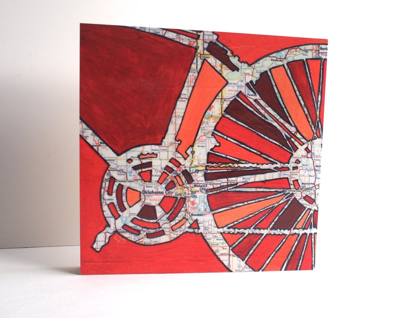 Oklahoma City // bike art print on paper or wood panel / Midwest City, Del City, Norman, Oklahoma bicycle art image 4