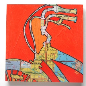 Miami // bike print on paper or wood panel bicycle art featuring Florida bicycle art on wood image 1