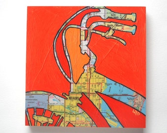 Miami // bike print on paper or wood panel  - bicycle art featuring Florida bicycle art on wood
