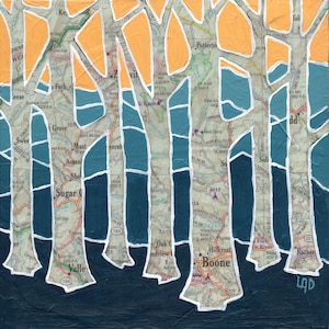 Boone Trees // impression d'une carte représentant Boone, Caroline du Nord, État des Appalaches, montagnes Blue Ridge