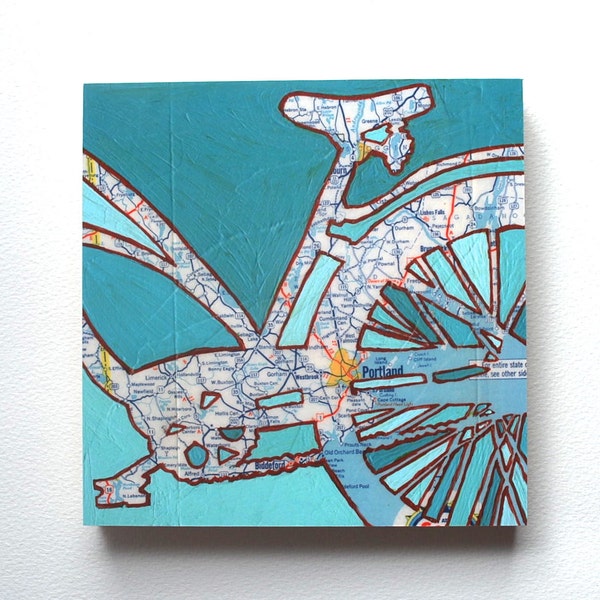 Portland, ME // bike print on paper or wood panel  / Biddeford, Old Orchard Beach, Maine bicycle art