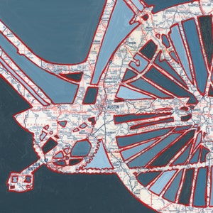 Austin -bike print on paper or wood -  featuring Austin, Temple, Georgetown San Marcos, Texas bicycle art mounted to art block