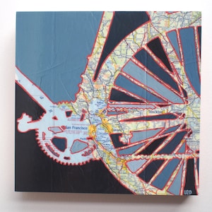 San Francisco // dunkelblau Druck auf Papier oder Holz /Oakland, Berkeley, Stockton, Palo Alto, Sonoma, Napa Fahrrad Kunst