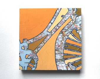 San Francisco // yellow bike print on matte paper or wood / California bicycle map art