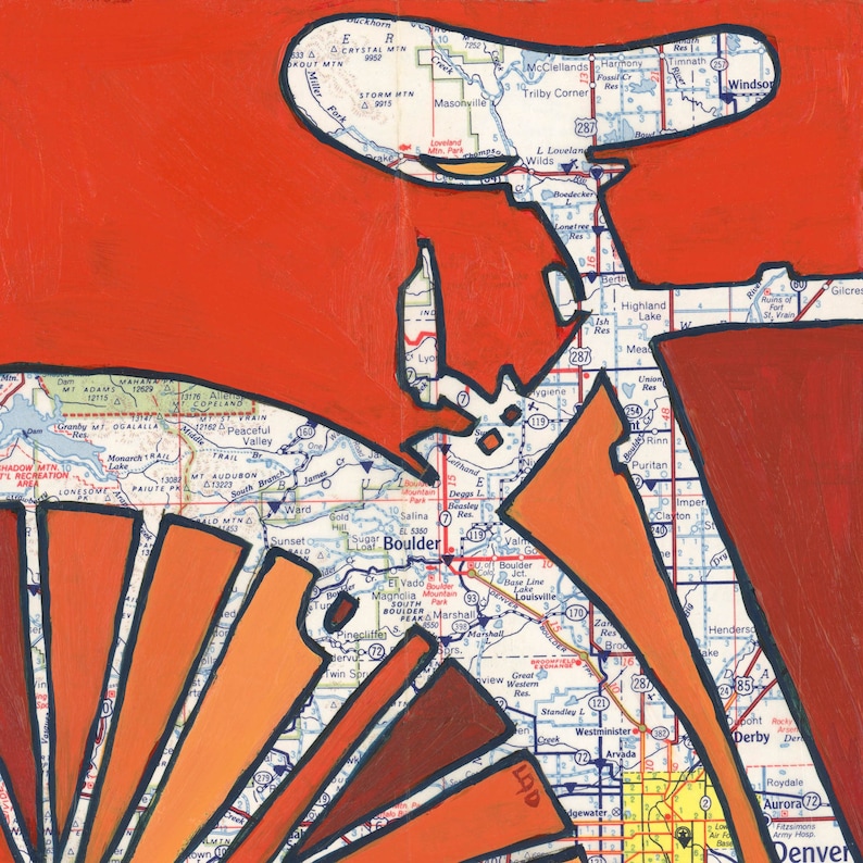 Boulder // bike print on paper or wood / bicycle art with Louisville, Salina, Peaceful Valley, Masonville, Colorado bicycle print bike image 1