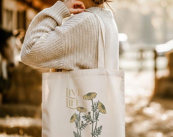 Floral Cotton Canvas Tote Bag: Eco-Friendly Reusable Shopping Bag