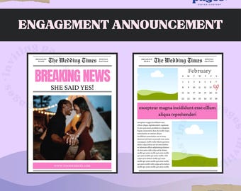 Engagement Announcement Template | Editable Newspaper Style She Said Yes Digital Invite | Wedding Proposal Printable Announcement