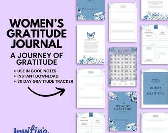 May include: A Women's Gratitude Journal with a blue floral design. The journal includes pages for daily gratitude, self-care, and a 30-day gratitude tracker. The cover features the text "The Women's Gratitude Journal".