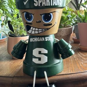 Michigan State Spartans Clay Pot Person Figure, Hand Painted Sparty Terracotta Planter, MSU Football Fan