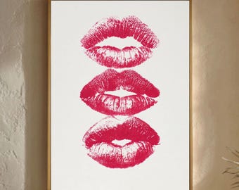Pink Kisses Wall Art Print, Coquette Bedroom Decor