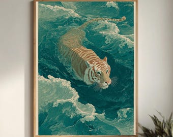 Canvasafdruk Japanse tijger ukiyo-e: op Azië geïnspireerde muurkunst