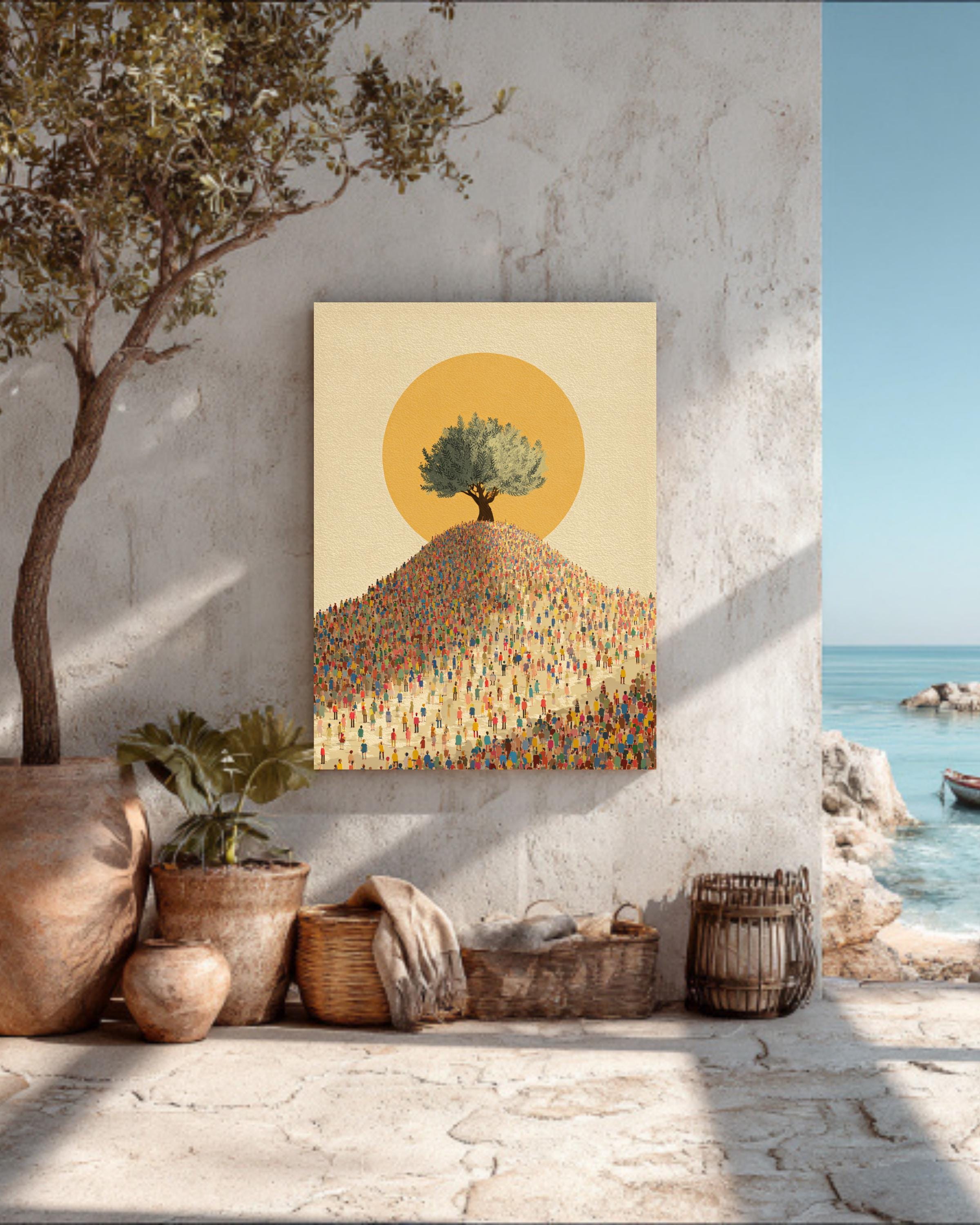 Tree of Life Crowd Art Print, Symbolic People Gathering Under Tree
