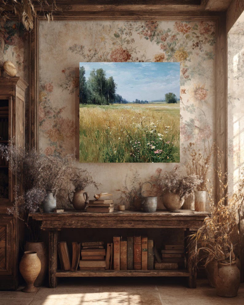 Impressionist Wildflower Meadow Canvas, Sunny Countryside Landscape ...