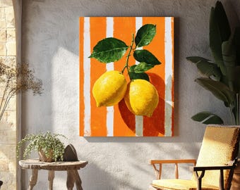 Lemon Citrus Pop Art Canvas, Modern Kitchen Wall Decor