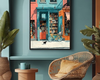 Cozy Bookstore Canvas Art Print, Book Lover Gift