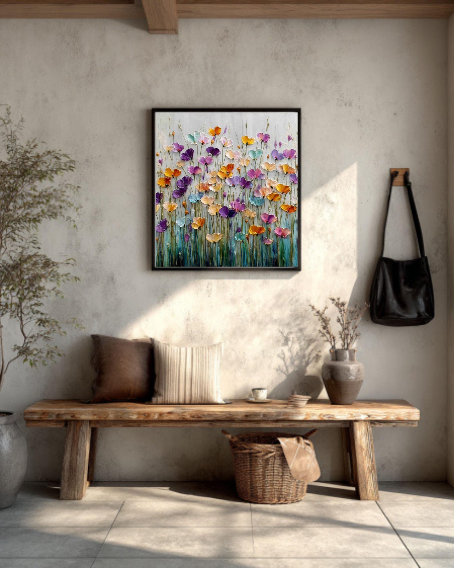 Colorful Floral Oil Painting on Canvas: Modern Boho Wall Decor - Etsy