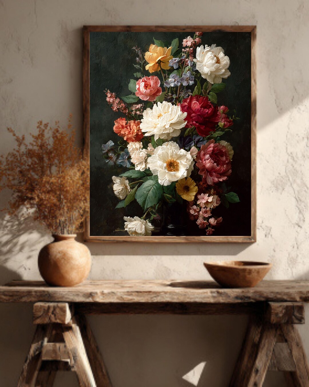 Dark Floral Canvas: Vintage Moody Flower Oil Painting Print - Etsy