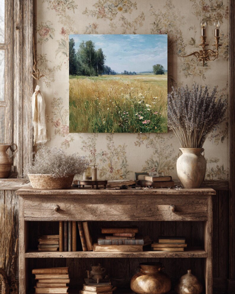 Impressionist Wildflower Meadow Canvas, Sunny Countryside Landscape ...